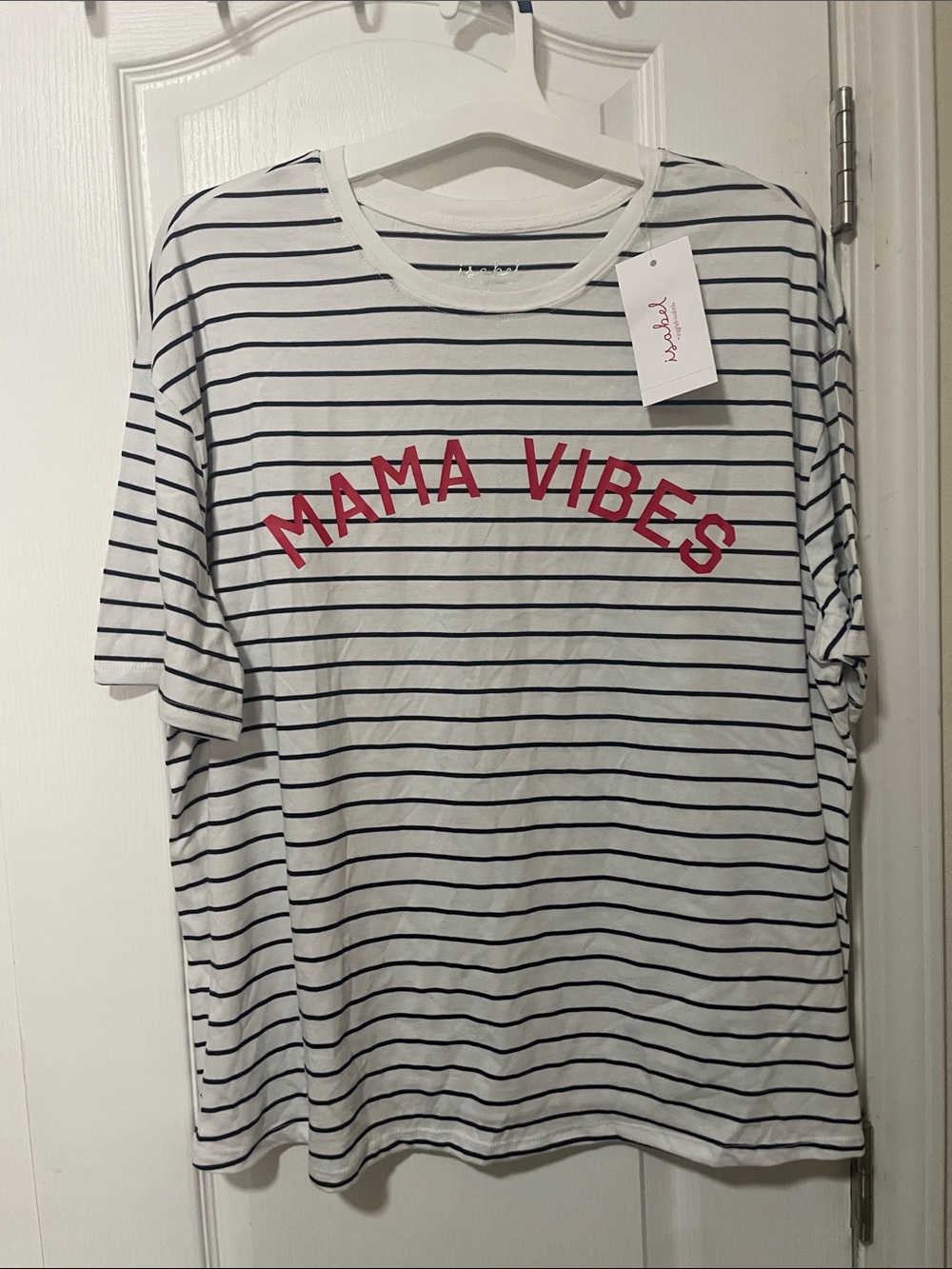 Ingrid & Isabel White Navy Striped "Mama Vibes" Tee